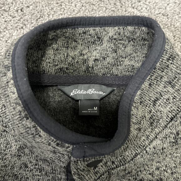 Eddie Bauer Pullover Men’s Medium Beige Gray Fleece 1/4 Snap Outdoors - Picture 2 of 5